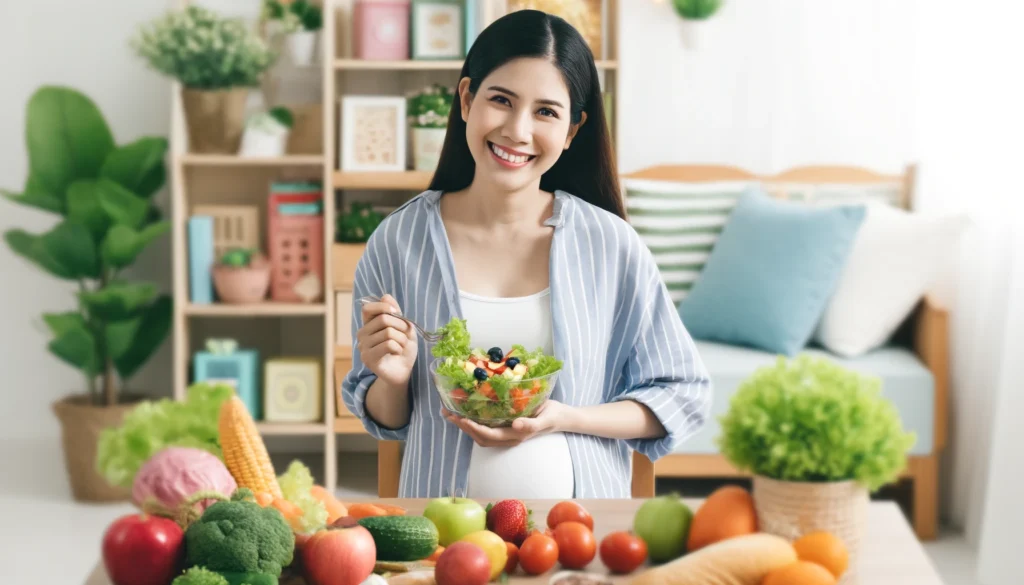 Mulher comendo uma salada